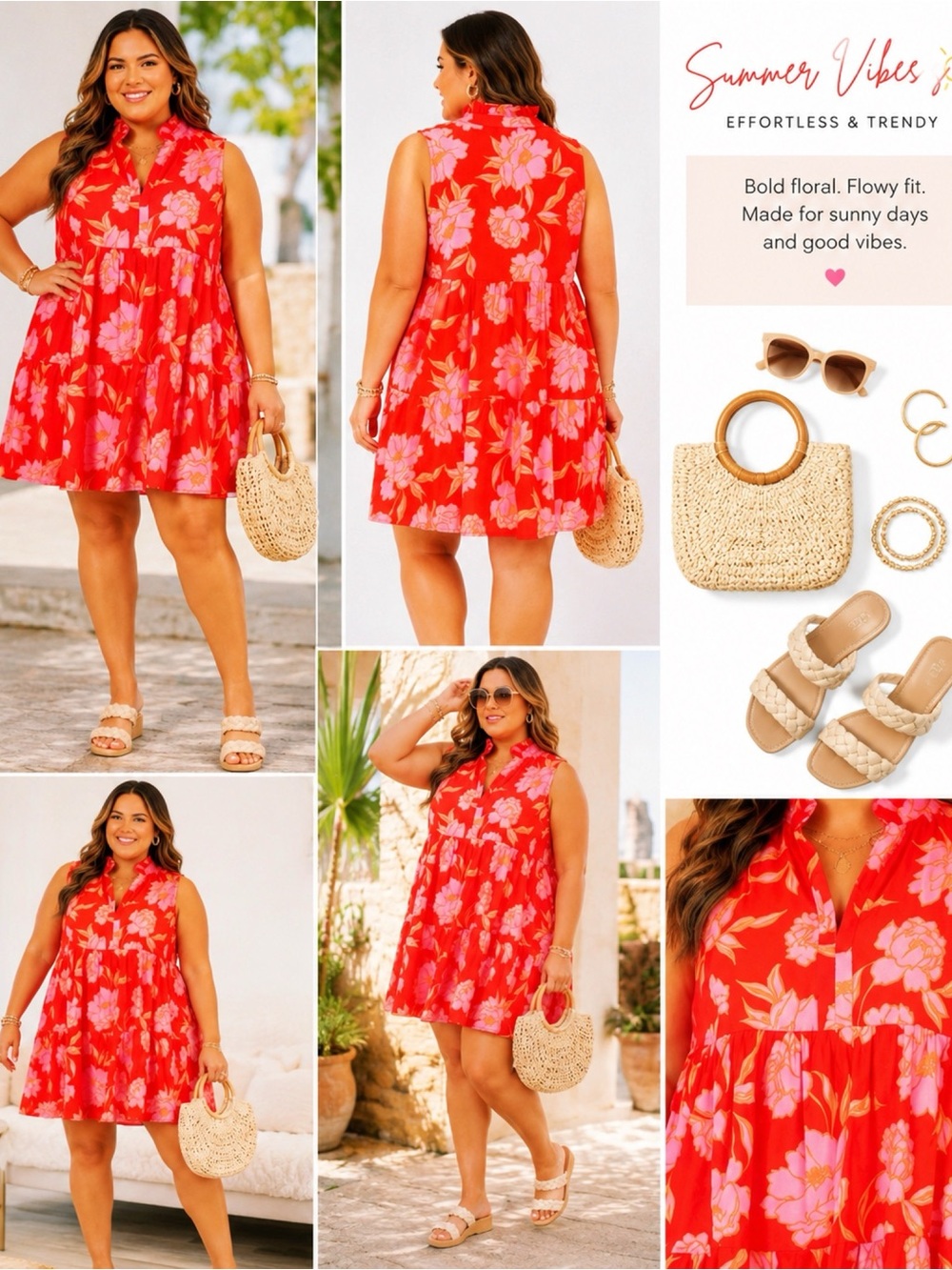 CHIC SOUL Coral Floral Print Babydoll Dress